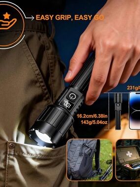 Tactical Black LED Flashlight with Digital Display